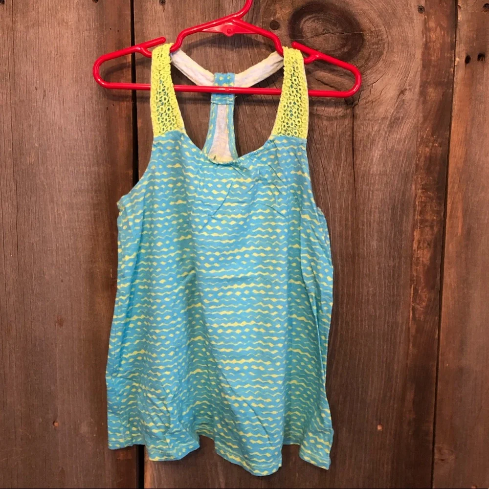 Old Navy Blue Green Wavy Stripe Crochet Racerback Tank Size Small 6 7